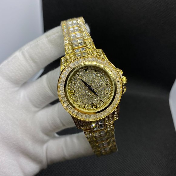 Unisex Model Iced Out Gold Color Watch - Picture 3 of 10